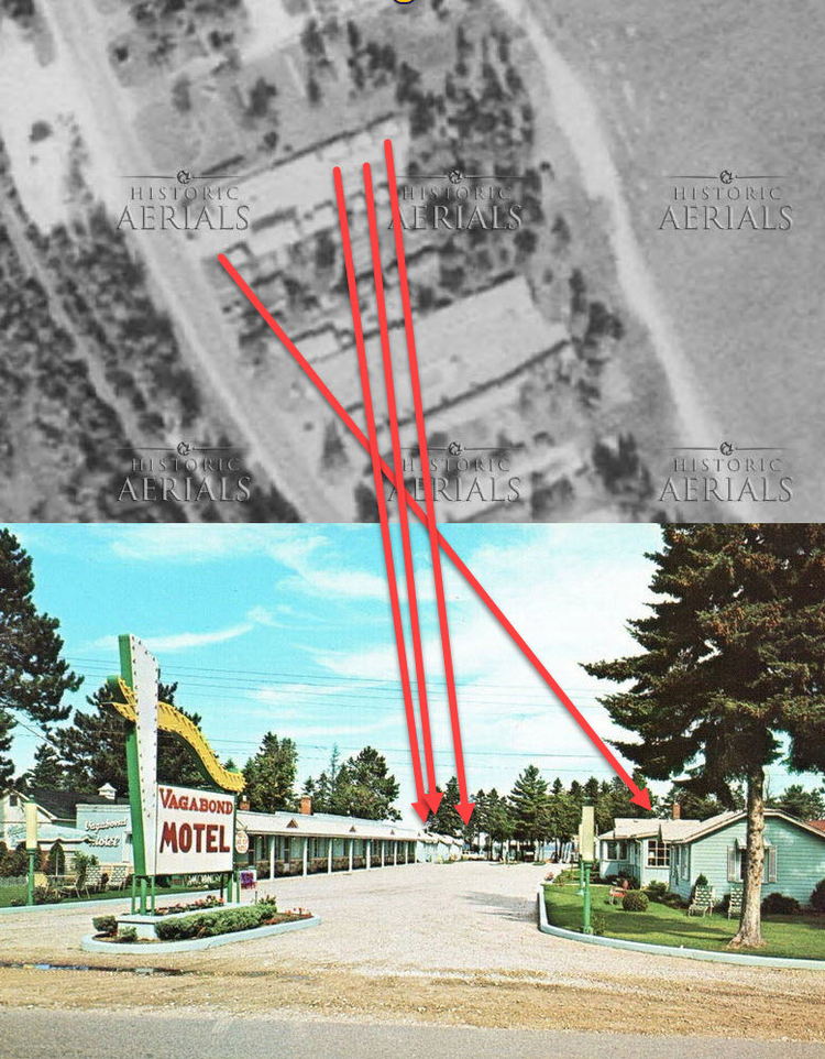 Vagabond Motel - 1975 Aerial Comparison To Postcard (newer photo)